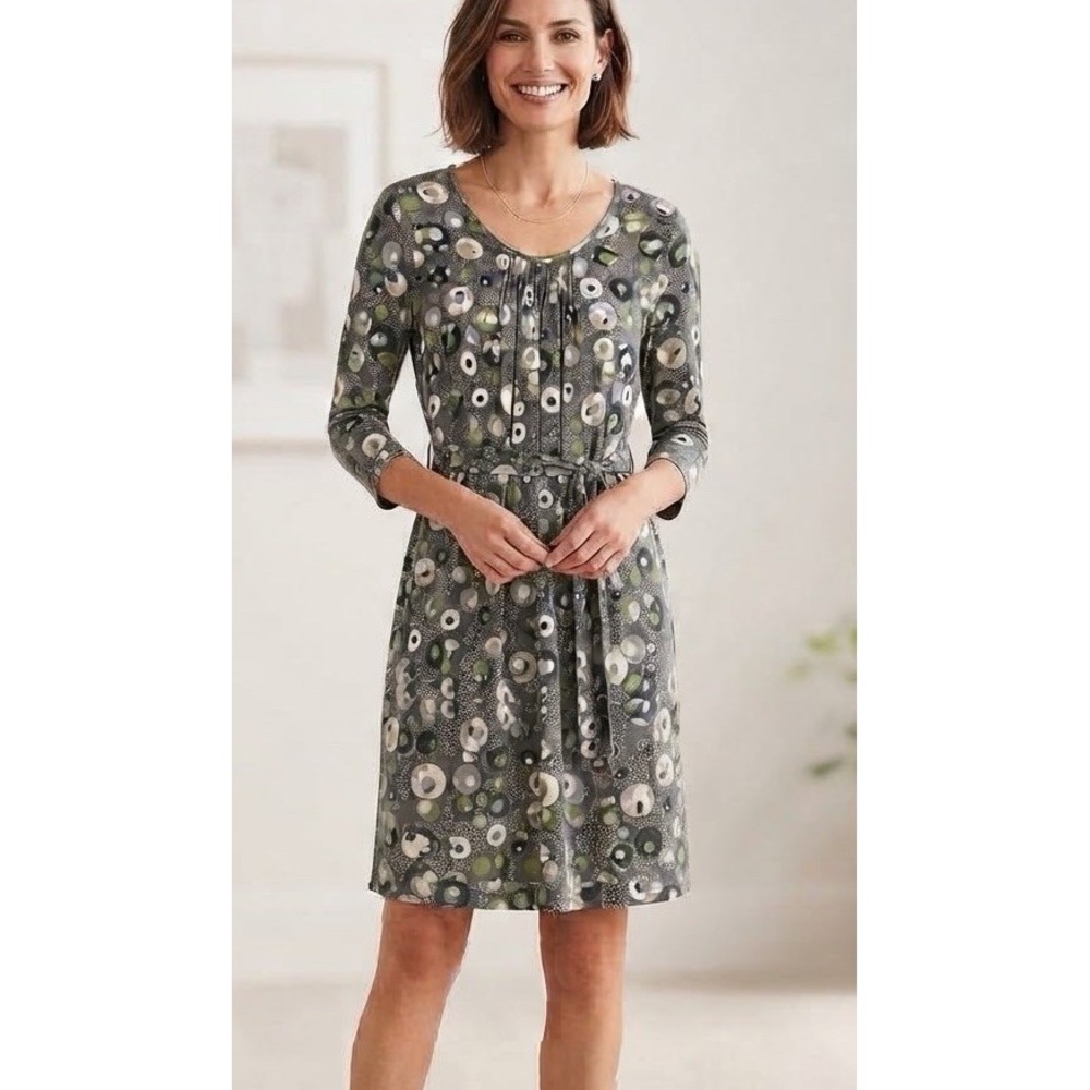 BODEN Sarah Dress Womens Size 6 US Gray Print Stretch Jersey Knit 3/4 Sleeve